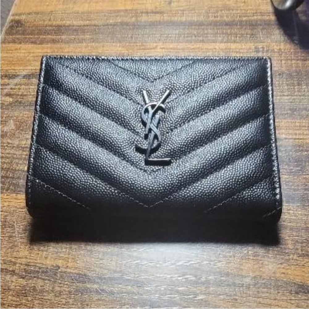 YSL Yves St Laurent Zipper Coin Bi-Fold Black Wallet